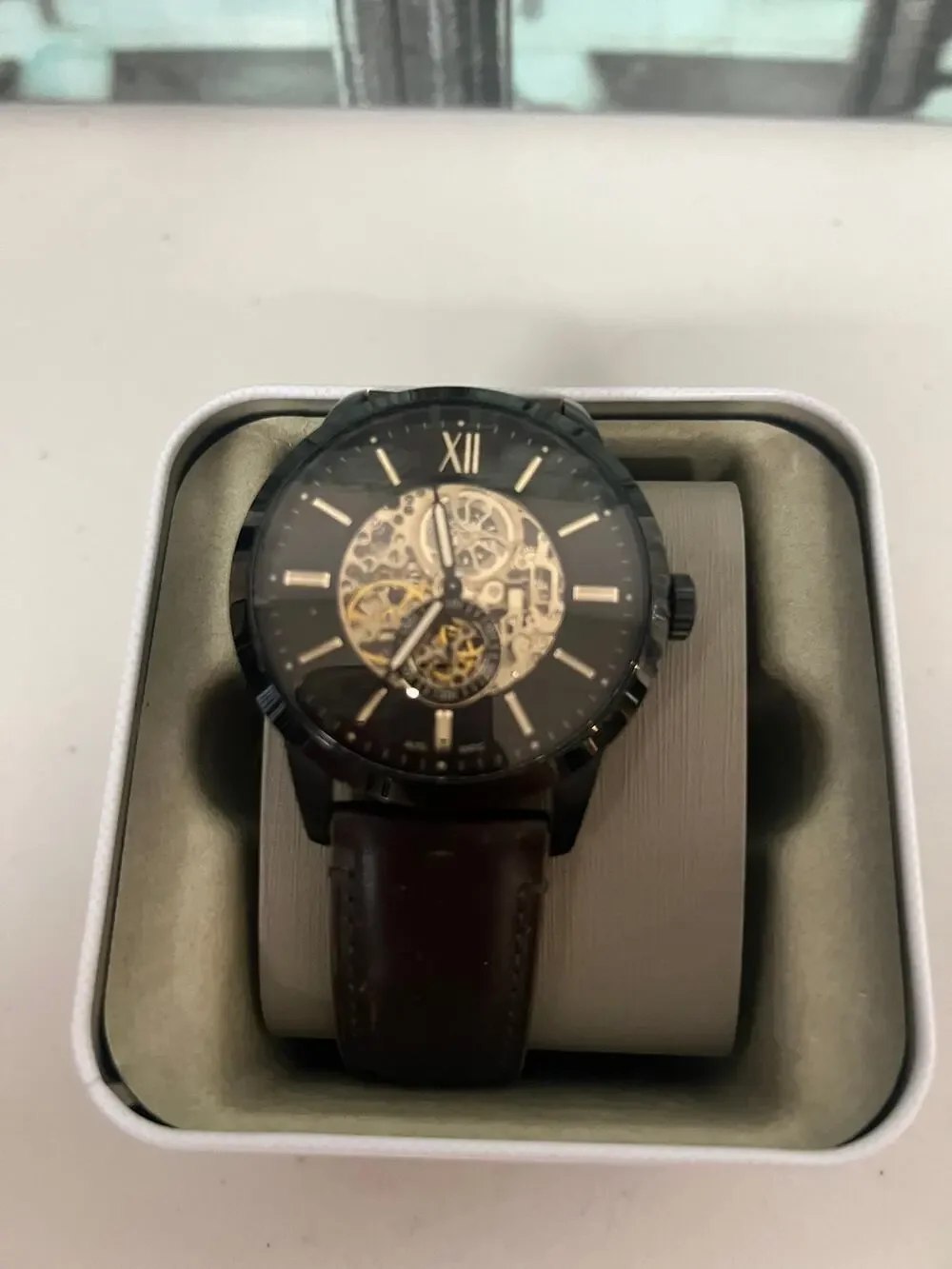 Fossil Townsman ME3155 44mm Skeleton Automatic Leather Watch